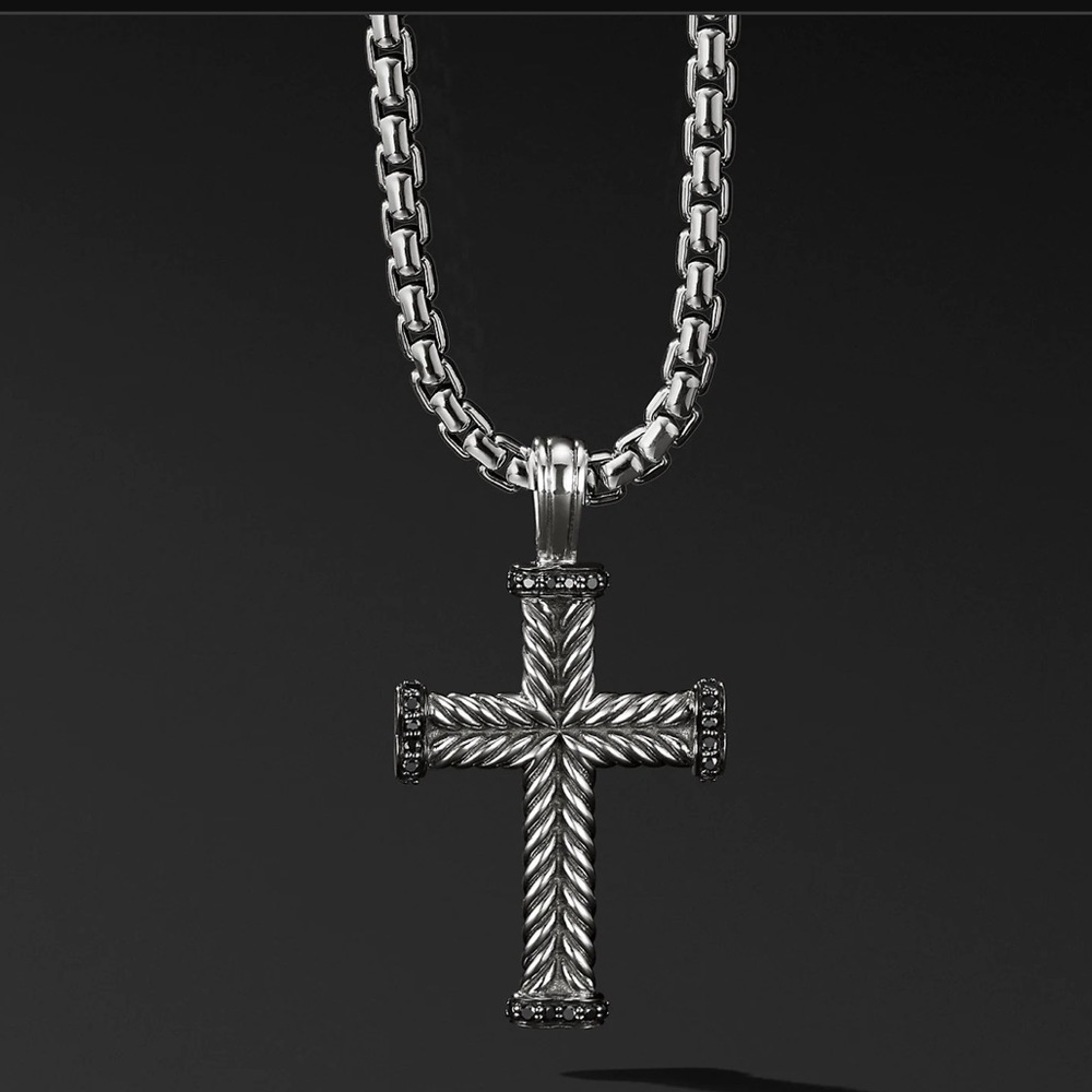 DAVID YURMAN CHEVRON CROSS WITH BLACK DIAMONDS